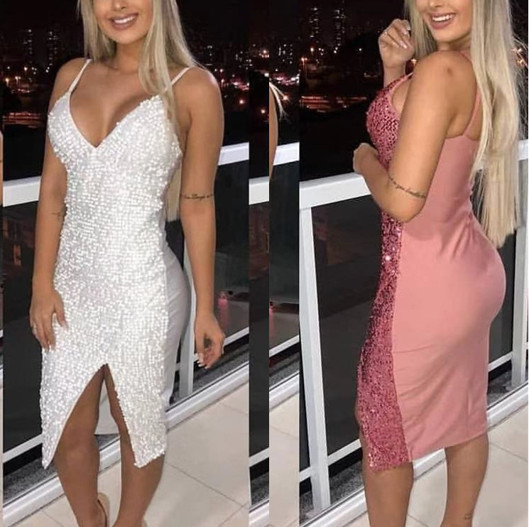 Solid Color Sequins Sling Sexy Dress