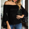 Solid Color Off-Shoulder Long-Sleeved Women'S T-Shirt