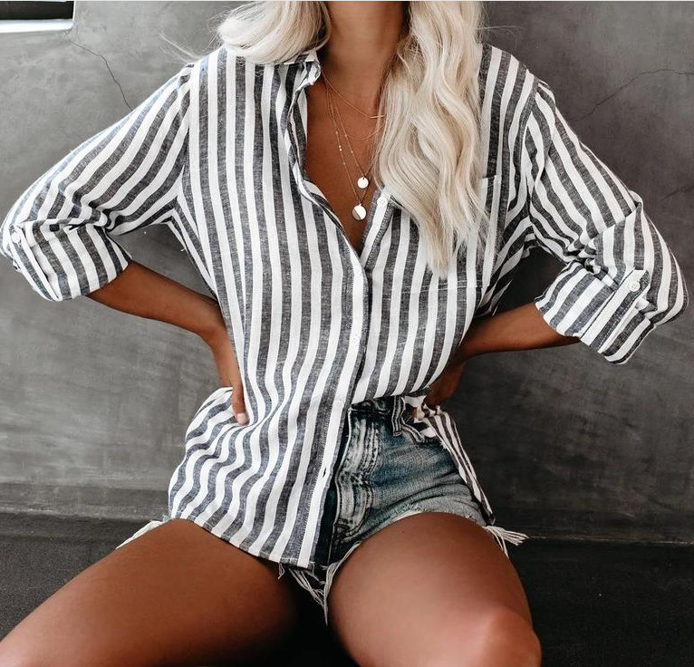 Striped Cardigan Loose Long Sleeve Shirt