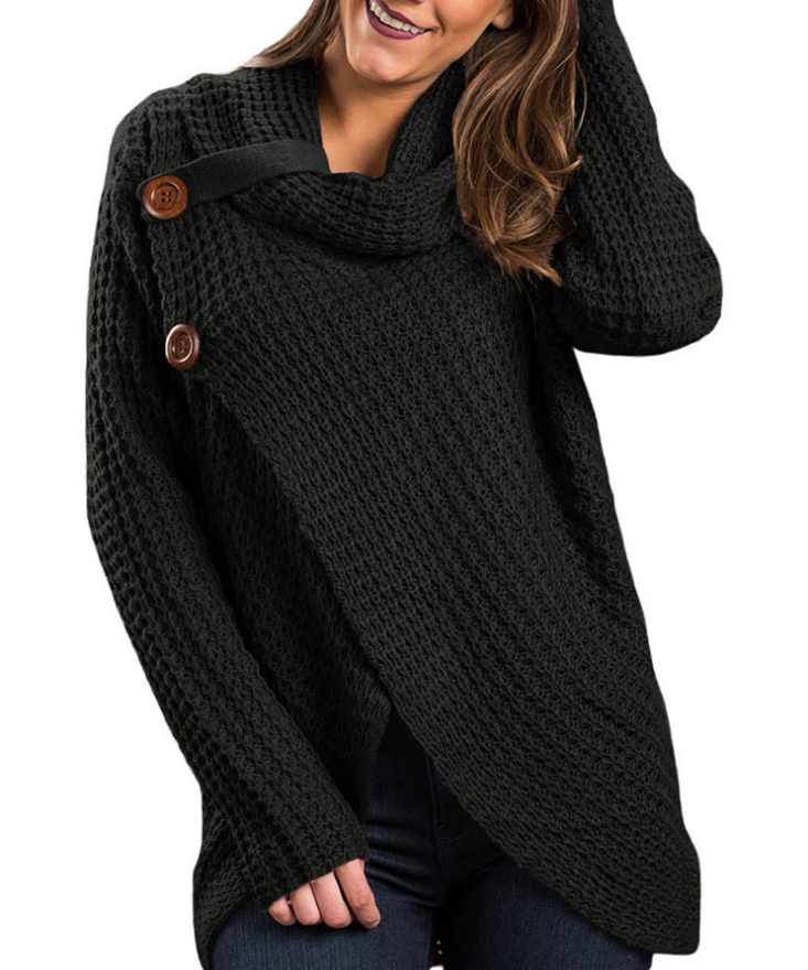 Solid Color Knitting High-Necked Long Sleeve Large Size Cardigan Sweater