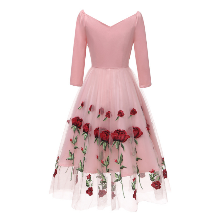 Design Vintage Style Mesh Rose Floral Dresses