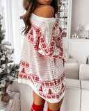 Round Neck Loose Jacquard Knitted Long Sleeve Dress