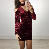 Solid Color Sexy V-Neck Long-Sleeved Dress