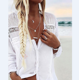 Solid Color Lace Long Sleeves White Tops