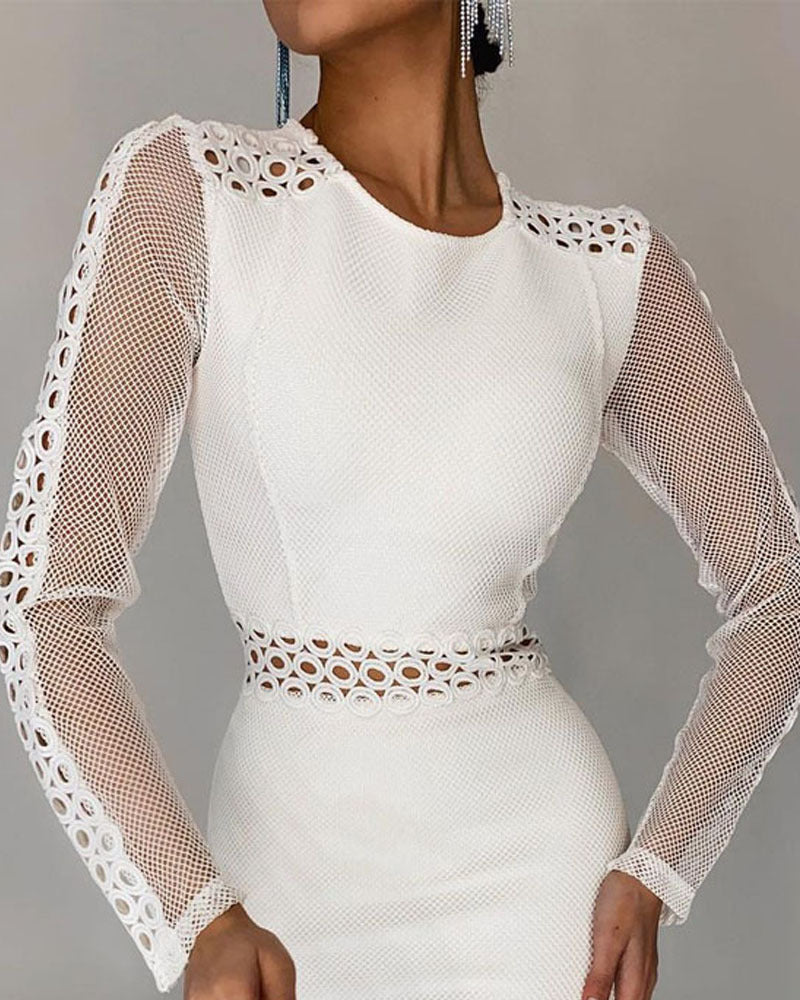 Lace Skinny Long Sleeves White Dress