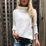 White Fashion High-Necked Long-Sleeved Knit Sweater
