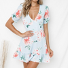 Printing V-Neck Flounced Zipper High Waist Dress