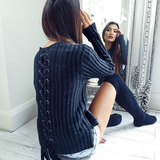 Solid color knitted long-sleeved sweater