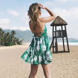 Sexy V-Neck Backless Printed Sleeveless Beach Dress