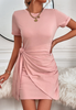 Fashion Women'S Solid Color Round Neck Short Sleeve Knitted Dress