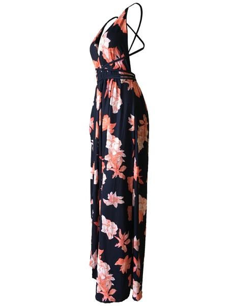 Backless Wrap Slit Maxi Floral Dress