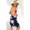 Dark Blue Floral Print Halter Chiffon Dress