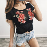 Round Neck Embroidery Short-Sleeved T-Shirt