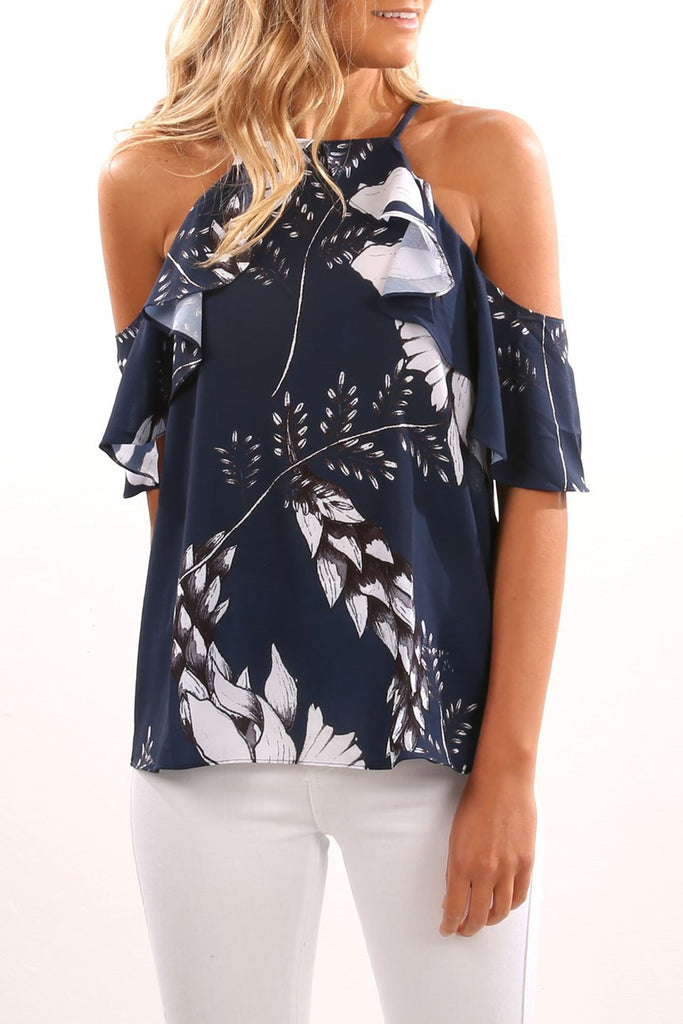 Fashion Strapless Chiffon Print T-Shirt