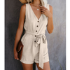 V-Neck Fashion Solid Color Sleeveless Casual Jumpsuit