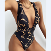 Open Back One-Piece Printed Flame Pattern Bikini Swimsuit