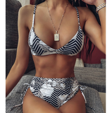 Striped Printed High Waist Split Swimsuit Bikini