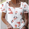 Loose Printed Open Back Puff Sleeve Chiffon Shirt