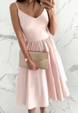 V-Neck Women'S Pink Sling Sleeveless Dress