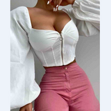 Fashion Sexy White Zipper Top
