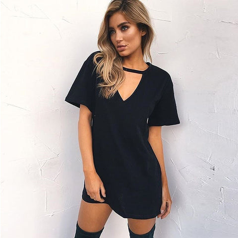 Solid Color Sexy Short-Sleeved Dress
