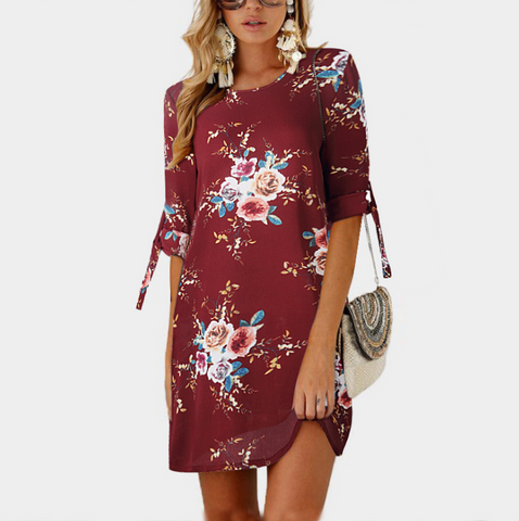 Casual Solid Color One-Shoulder Printed Dress