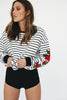 Embroidered Long-Sleeved Striped Bat Sleeve Sweater