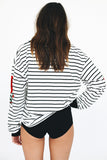 Embroidered Long-Sleeved Striped Bat Sleeve Sweater
