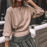 Fashion Long Sleeve Round Collar Bat Sleeve Sweater