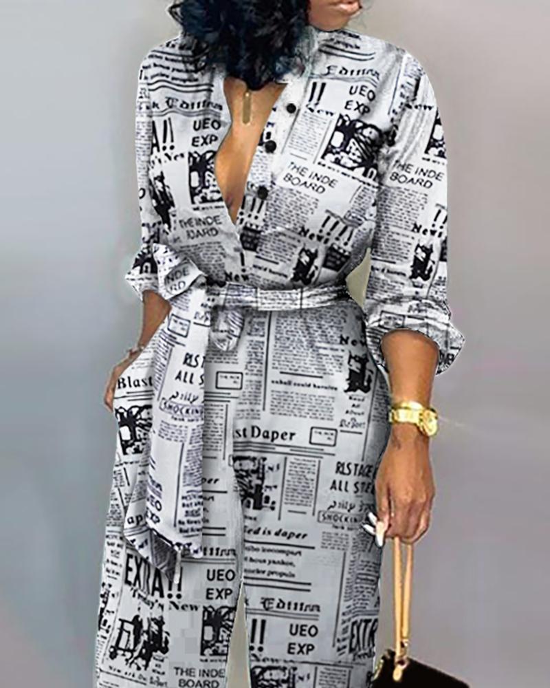 Sexy Long Sleeve Letter Print Jumpsuit