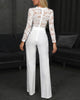 Sweet Long-Sleeved Stitching Lace Jumpsuit