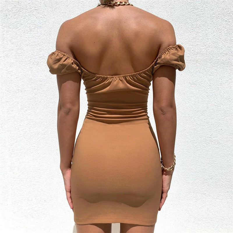 Slim Short Sleeve Sexy Low-Cut Fashion Dress