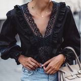 V-Neck Sexy Long-Sleeved Low-Cut Top