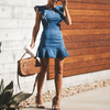 High Waist Sleeveless Ruffled Denim Dress