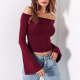 Long Sleeve Solid Color Sexy T-Shirt