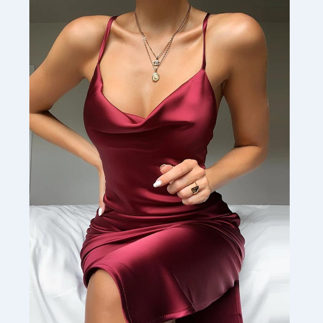Sexy Sling Solid Color Sleeveless Dress