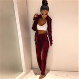 Solid Color Women Long-Sleeved Cardigan Hooded Two-Piece Trousers