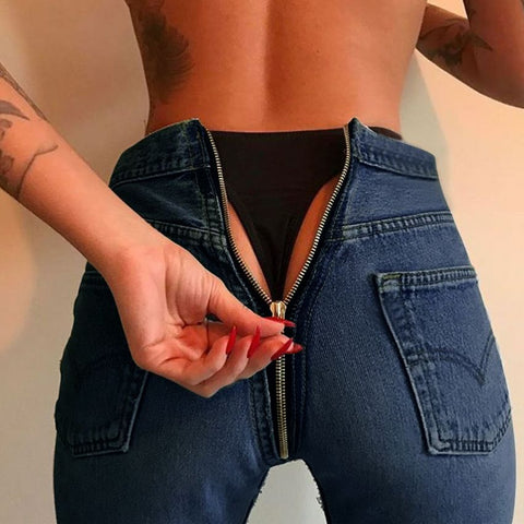 Sexy hole tight jeans stretch long pants