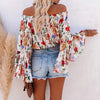 Printed Long-Sleeved Chiffon One-Shoulder Top