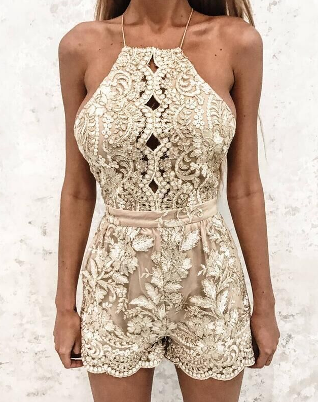 Sexy Embroidered Lace Sling Jumpsuits