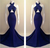FABULOUS HALTER DESIGN ROYAL BLUE LONG MERMAID DRESS