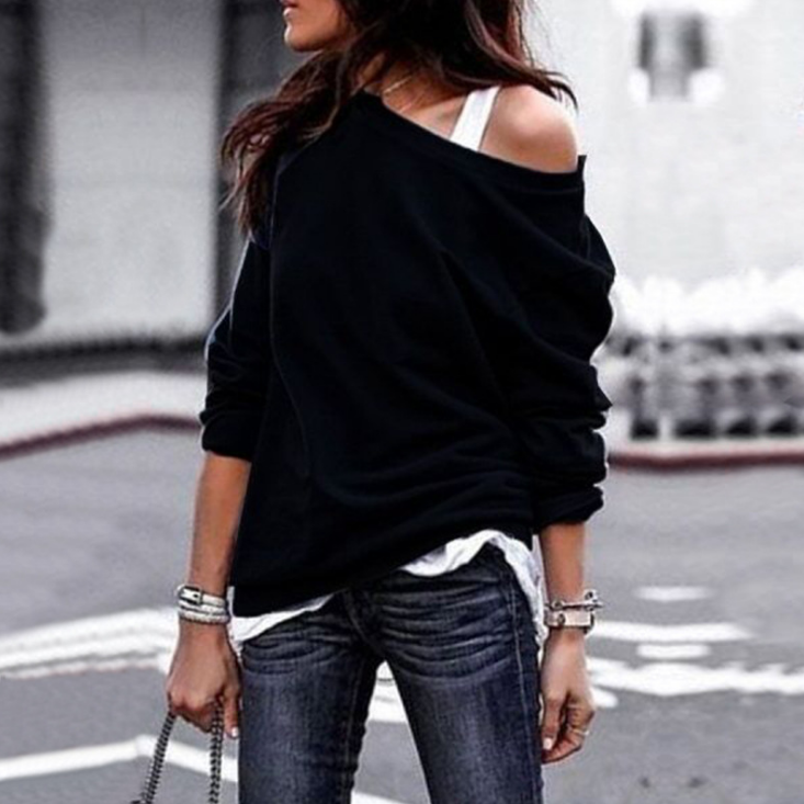 Solid Color Fashion Round Neck Long Sleeve Sweater