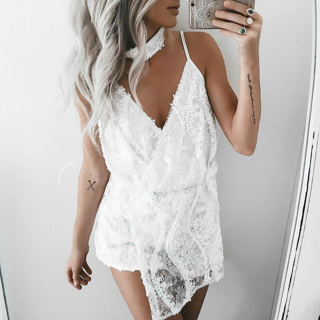 Sexy Fashion Sequined Lace Sling Jumpsuit