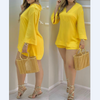 Solid Color Fashion V-Neck Top And Shorts Two-Piece Set