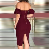 One-Shoulder Puff Sleeve Tight Dress