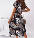 Sweet V-Neck Short Sleeve Printed Dress