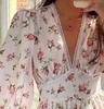 Long Sleeve Chiffon V-Neck Printed Lace Dress