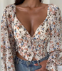 White Floral Long Sleeves Chiffon Shirt Top