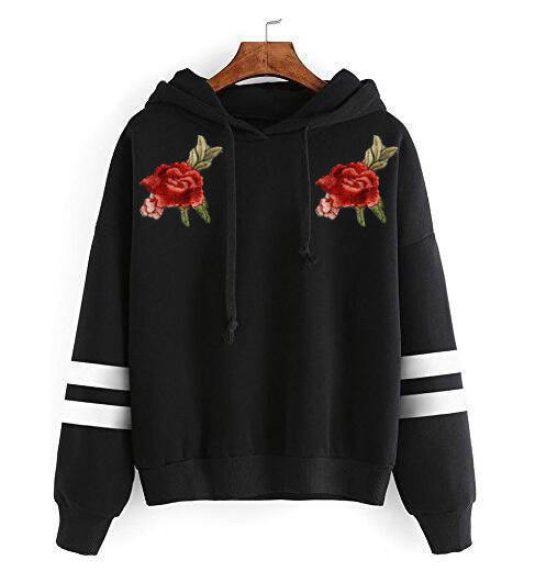 Loose Embroidery Long-Sleeved Hooded Sweater