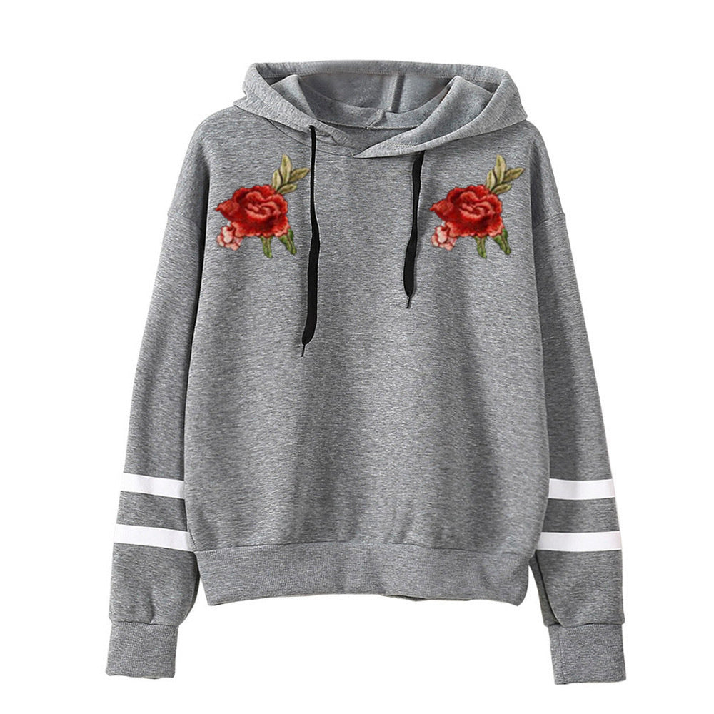 Loose Embroidery Long-Sleeved Hooded Sweater